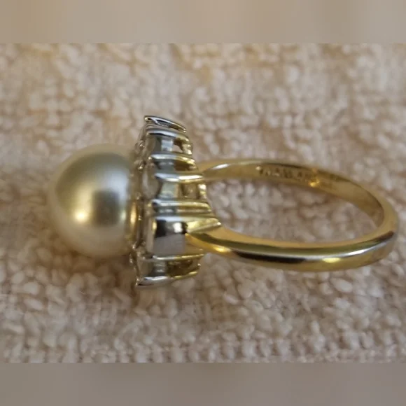 Vintage Phaket Pearl & CZ Halo Cocktail Ring. Stamped Thailand. Size 7.5 - Picture 2 of 4